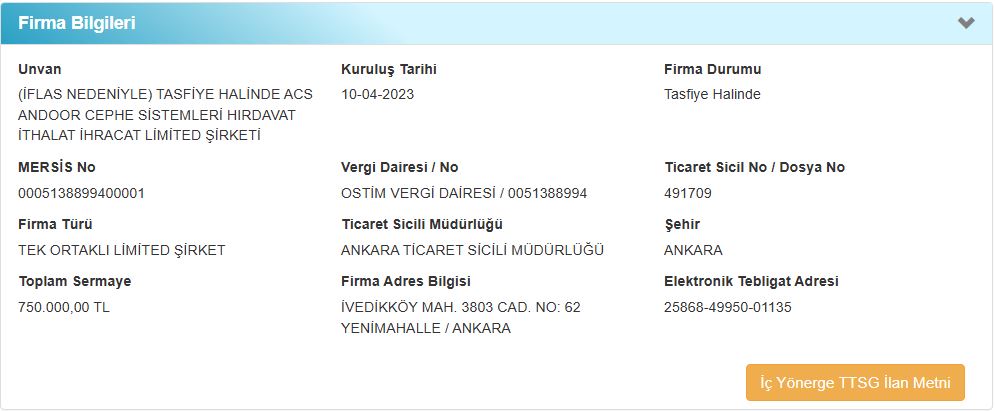 ACS Andoor Mersis Güncel Durum